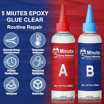 5 Minute Epoxy Glue 8.45 fl oz, Fast Cure Clear 2 Part Epoxy Adhesive