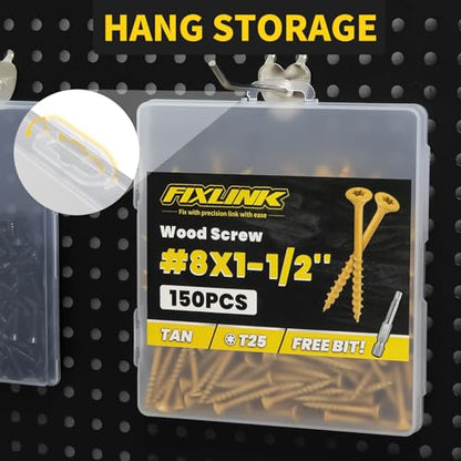 Deck Screws #8 x 1-1/2", 150pcs and #10 x 2-1/2",105pcs Epoxy Coated, T25 Star Bit Above 1500 Hour Salt Spray Coating Outdoor Decking Screws Excellent Rust Resistant for Outdoor Wood Fence