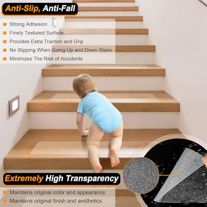 SMILOOL Clear Non-Slip Treads for Wooden Steps Indoor 5 Pack 4" x 32" Pre-Cut Anti-Slip Strips, Grip Tape Transparent Grips for Wood Stairs, Dogs, Kids and Pets, Waterproof - size: 4" X 32"