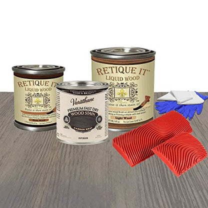 Retique It Liquid Wood - Pint Light Wood with Carbon Gray Stain - Stainable Wood Fiber Paint - Put a fresh coat of wood on it (16oz LW, Carbon Gray) - color: 60 Carbon Gray, size: 16 Fl Oz (Pack of 1)