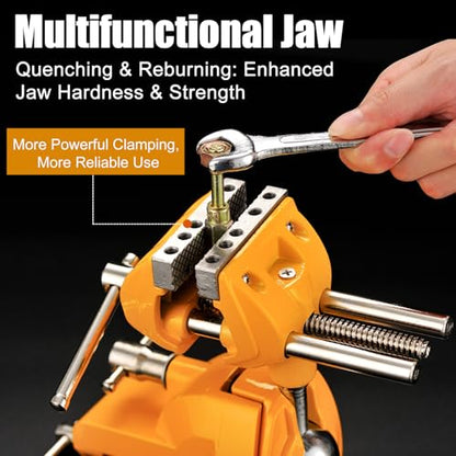MAXMAN Bench Vise, 360° Cast Steel Swivel Base, 3 inch Multi-Purpose Clamp - color: Yellow