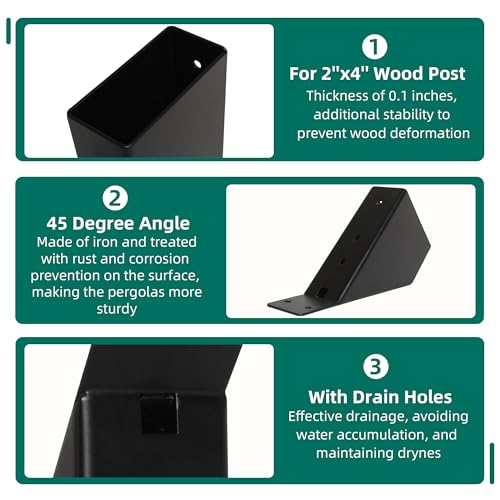 12 PCS 45-Degree Angle Pergola Bracket Angle Support Bracket Pergola Brace