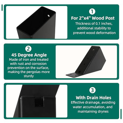 12 PCS 45-Degree Angle Pergola Bracket Angle Support Bracket Pergola Brace