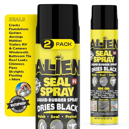 Alien Tape Liquid Sealant Spray 2 Pack, Waterproof Liquid Rubber Spray Prevents Patches and Seals Leaks, Protects Surfaces, Works on Most Materials, Long Lasting, Dries Black - style: 2 Pk - Black