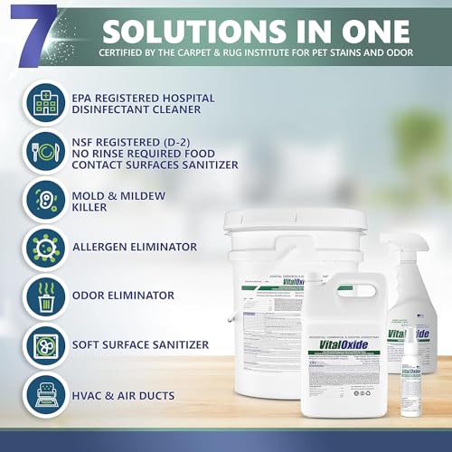 Vital Oxide Disinfectant, Deodorizer, Cleaner, Food-Contact Sanitizer, Virucide – (EPA registration #82972-1) – Kills Mold & Mildew, Eliminates Odors -1 Gallon - size: 128 Fl Oz (Pack of 1)