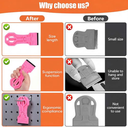 4 Pack Razor Blade Scraper, 25 Blades, Long Handle Scraper Tool (Pink) - color: Pink