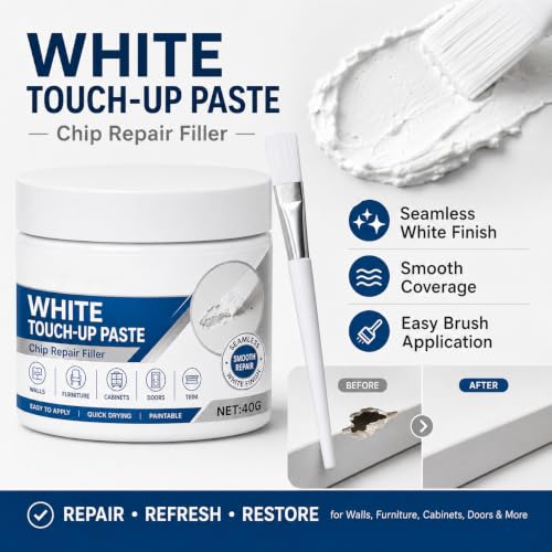 White Touch Up Paste with Brushes, White Wood & Wall Repair Filler Cream