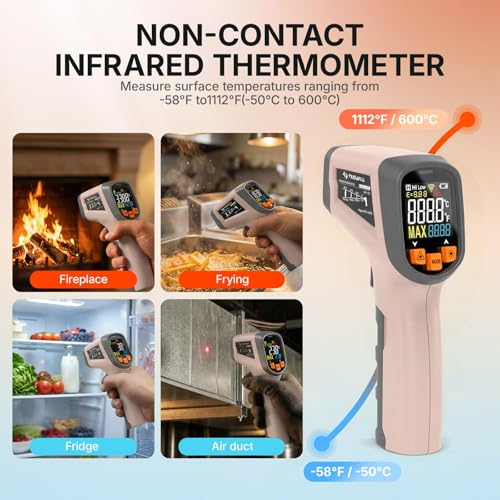 Tilswall Infrared Thermometer, Laser Temperature Gun -58°F~1112°F, Pink - color: pink