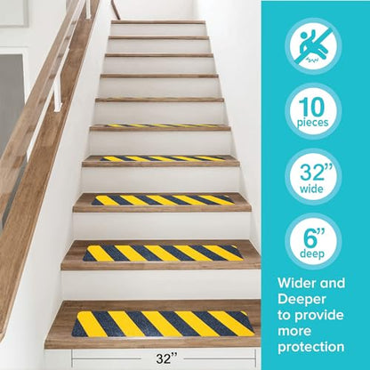 LifeGrip Yellow/Black Anti Slip Stair Treads 6"x32" 10-Pack, Outdoor Safety - color: Caution Stripe, size: 6" x 32"