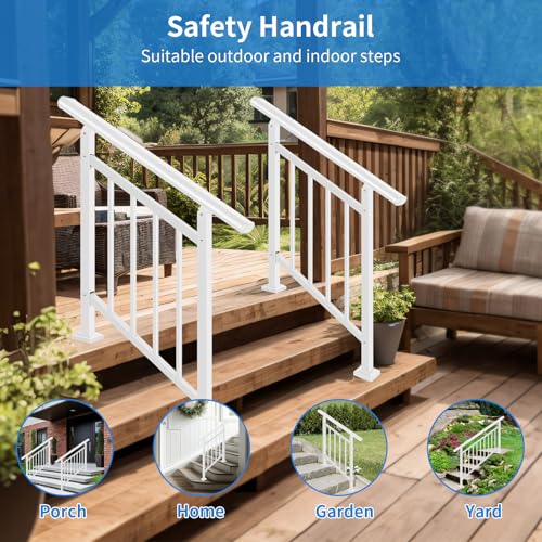 Upgrade 2 in 1 Stair Handrail&Horizontal Railing, 3 Step Stair Railing Kit - color: White, size: 3 Steps