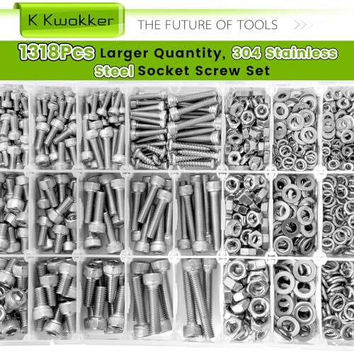M3 M4 M5 M6 Hex Socket Bolt and Nut Assortment Kit, 1318Pcs - size: M3 M4 M5 M6 - Hex Socket Head