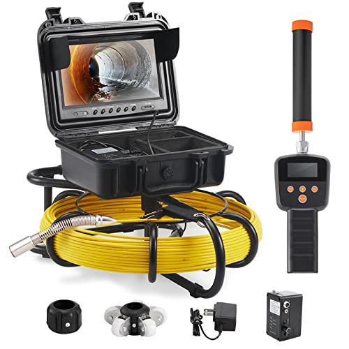 VEVOR Sewer Camera with 512Hz Locator, 165 ft/50 m, 9" Pipeline Inspection Camera with DVR Function, IP68 Camera with 12 Adjustable LEDs, 16GB SD Card for Sewer Line, Home, Duct Drain Pipe Plumbing - size: 165ft/50m, style: 9" Screen with 512Hz Locator
