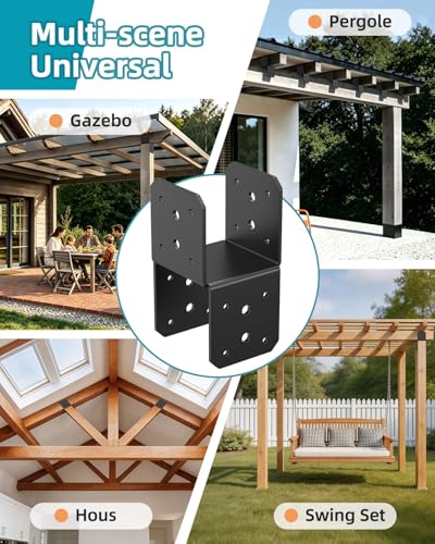 4x4 Post Bracket Kit for Wood Posts, Pergola, Decks, Porches, Beams - color: Black
