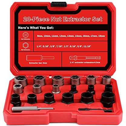 20-Pcs Bolt Nuts Extractor Set 3/8'' Drive Easy Out - size: 20Pcs