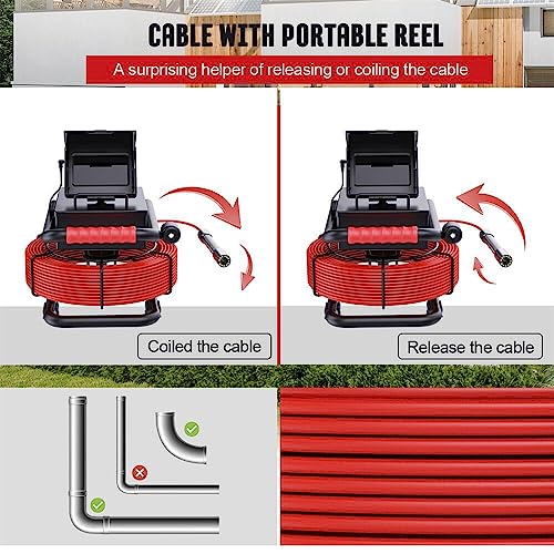 Sewer Camera 66ft/20m 4.3" Pipe Inspection Camera with 16G DVR IP68 Waterproof Borescope w/LED Lights,Industrial Drain Endoscope for Home Wall Duct Drain Pipe Plumbing - size: 66FT/20M