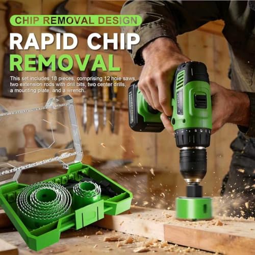 18 Piece Hole Saw Set - High Carbon Steel 19-76mm (3/4" to 3") Blades for Drywall, Softwood, Plastic, and PVC; Professional Grade with Instant Support - size: 18PCS(3/4"to 3"/19-76mm)