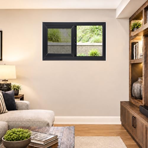 Vinyl Basement Window, Bathroom Sliding Window 36" x 24" Black - size: 36x24 IN
