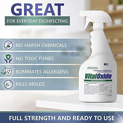 Vital Oxide Disinfectant, Deodorizer, Cleaner, Food-Contact Sanitizer, Virucide – (EPA registration #82972-1) – Kills Mold & Mildew, Eliminates Odors-32 Oz - size: 32 Fl Oz (Pack of 1)