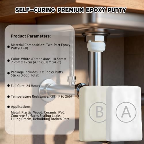 Epoxy Putty - 400g Fast Repair White AB Epoxy Clay, High Strength 2 Part Filler Fix Leaks, Cracks, Filling, Multi-Purpose Sculpt Clay for Metal, Ceramics, Plastic, Wood, Tile, Concrete - color: 400g White