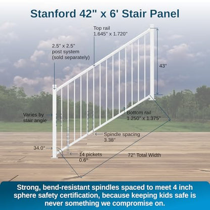 Weatherables 42 in. H x 6 ft. W Stanford Stair Railing Kit – Aluminum Porch & Deck Railing Kit with White Powder-Coated Finish, Adjustable Outdoor Hand Rail Kit - size: 42 in. Height, style: 6 ft. Stair