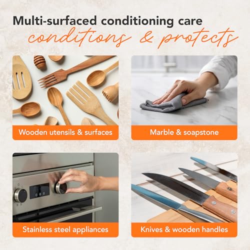 Clark’S Cutting Board Oil and Wax Kit – Includes Food Grade Mineral Oil (12oz), Finishing Wax (6oz), Applicator, & Buffing Pad to Clean and Protect Wood, Enriched with Natural Lemon & Orange Extract - style: Orange & Lemon Extracts
