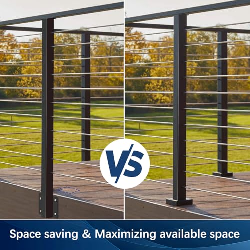 3 Pack Side Mount Level Drilled Cable Railing Post 36"x2"x2"(Post Body 44"), Fixed Top Line Post with 11 Holes, Fascia Mount Stainless Steel Cable Deck Rail Post, Black Wood Concrete Deck Post - style: 3x Level Post