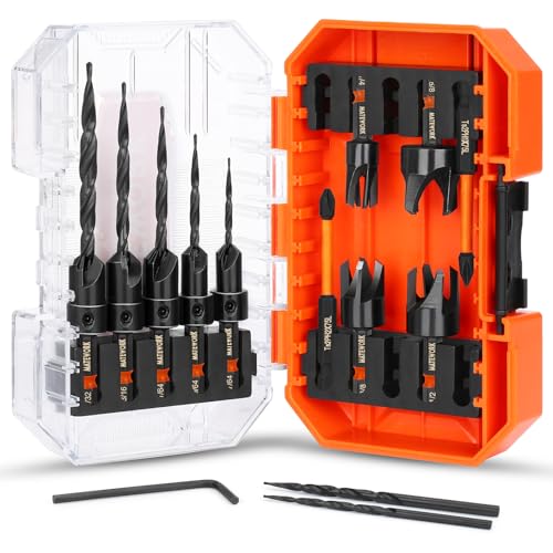 Matework 15PCS Countersink Drill Bit Set, M2 Cobalt HSS Drill Bits for Wood