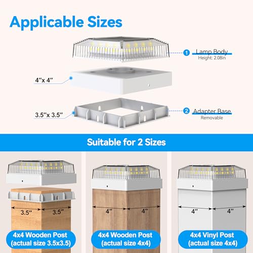 Solar Post Cap Lights for 4x4 Wood/Vinyl Fence Posts, 8-Pack - color: White, size: 8 Pack
