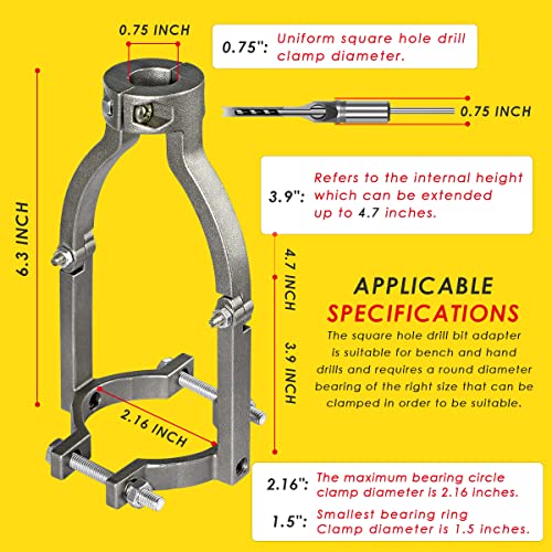 Square Hole Drill Bit Adapter, Mortising Attachment for Drill Press