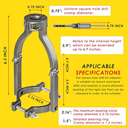 Square Hole Drill Bit Adapter, Mortising Attachment for Drill Press