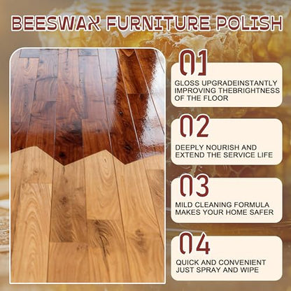 Beeswax Wood Polish Spray, Beeswax Essential Oil Wax, Natural Beeswax Furniture Polish & Wood Cleaner with Sponge and Towel, Upgrade Wood Wax Restorer for Floors, Furniture, Cabinets Tables (2Pcs)