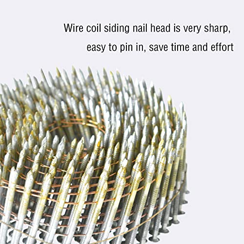 Wire Coil Siding Nails - 2-1/2 x 0.092 Ring Shank 15 Degree Full Round Head Siding Nails, 3600 Count Hot-Dipped Galvanized for Rough Nailing of Lathing and Sheathing Materials - size: 0.092*2-1/2in