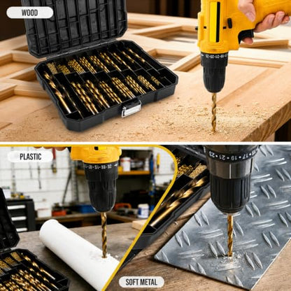 230 Pcs Titanium Twist Drill Bit Set, Coated HSS 135° Tip 3/64"-1/2"
