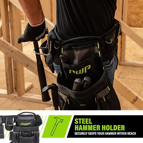 AWP Tool Belt Tool Rig, Durable Premium Utility Belt Organizer for Men & Women, Utility Work, Electrician, Mechanic - style: Carpenter Tool Rig