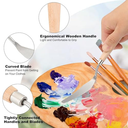 PATIKIL Art Spatula, No.4 12mm Stainless Steel Flexible Palette Knife Painting Knife Painting Spatula Oil Painting Mixing Scraper with Wood Handle for Canvas Acrylic Painting, Brown - style: No.4