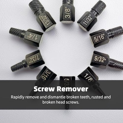 10-Piece Screw Extractor Set for Damaged and Stripped Screws, Alloy Steel Bolt Extractor for Household and Professional Use