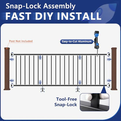 36 in H x 24 ft W Modular Real Aluminum Deck Railing Kit, 3 Panels - color: 8ft Level - 3Pack