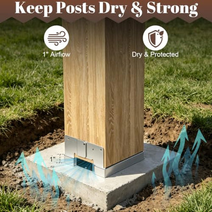 6 Pack 6x6 Post Base for Concrete, Post Anchor Base, Silver - size: 6 Pack Silver
