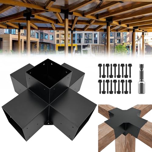 5-Way Cross-Shaped Pergola Brackets Kit,Woodwork Brackets with Screws for 6 x 6(Actual:5.5" x 5.5") Wood Beams for Patio Pergola,Log Cabins,Gazebo W/Hardware (1Pack) - color: Black, size: 6"x6" - 1pcs