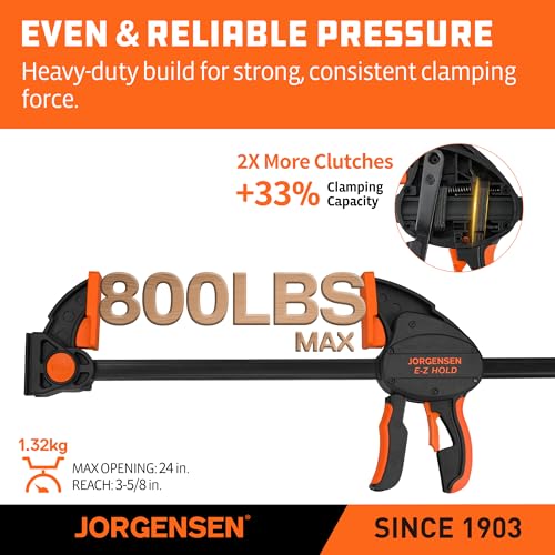 JORGENSEN E-Z Hold 2-Pack 24" 800LBS Heavy Duty Woodworking Bar Clamps - size: 24 inch