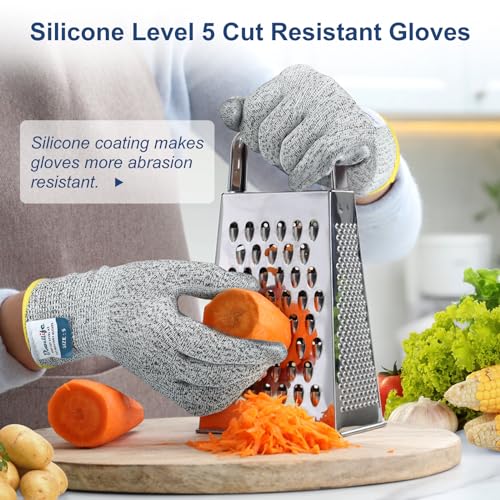Dowellife Level 5 Cut Resistant Gloves with Silicone Coating, Food Grade Kitchen Knife Safety Gloves, Work Gloves for Chef, Mandoline Oyster Shucking Meat Cutting Wood Carving (Gray Small) - size: Small (Pack of 1), style: Silicone Coated