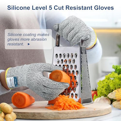 Dowellife Level 5 Cut Resistant Gloves with Silicone Coating, Food Grade Kitchen Knife Safety Gloves, Work Gloves for Chef, Mandoline Oyster Shucking Meat Cutting Wood Carving (Gray Small) - size: Small (Pack of 1), style: Silicone Coated