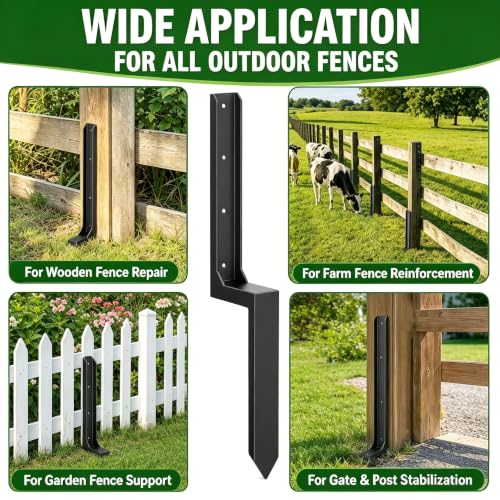 Fence Post Repair Kit, Heavy Duty Fence Post Anchor for Wooden Fence Repair, No Dig Post Support Bracket, Fence Repair Kit for Broken Wood Fence Posts (2 Pack)