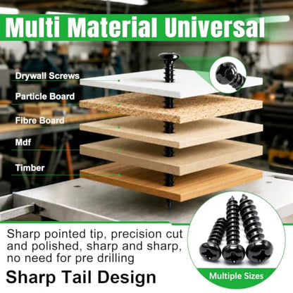 Twidec/685PCS Wood Screws Kit,M2 M3 M4 Black Phillips Pan Head Self-Tapping - size: 685PCS