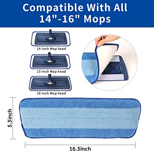 16.5" Microfiber Mop Pads Refills, 3 Pack Reusable Replacement Heads - color: 16"blue Stripe*3