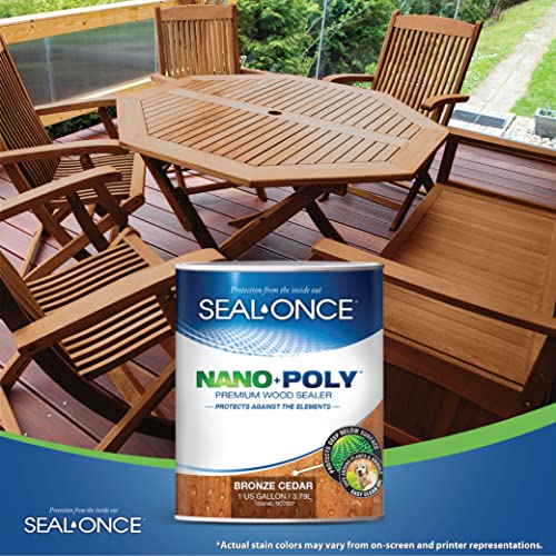 SEAL-ONCE Nano+Poly Wood Sealer and Waterproofer, Bronze Cedar, 1 Gallon - color: Bronze Cedar, size: 1 Gallon
