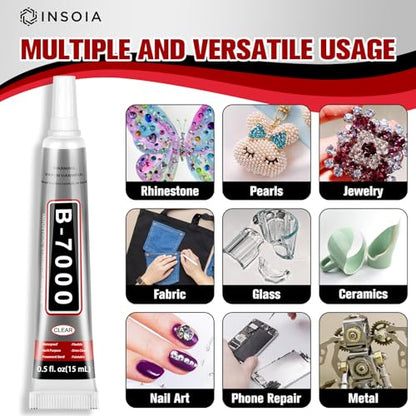 INSOIA Bedazzling Glue B7000 Clear, 16 x 15ml Precision Tip - size: 15Grams * 16 Pack
