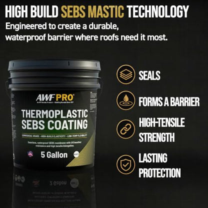 AWF PRO SEBS Roof Coating, White, 5 Gallon, Flat & Low-Slope Roofs - size: 5 Gallon Coating