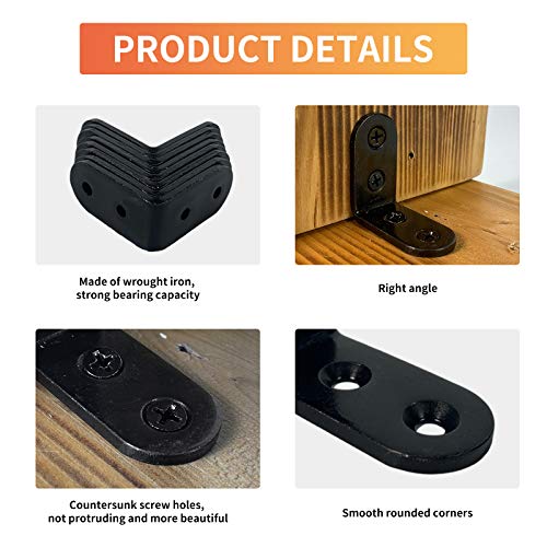 20 Pcs L Corner Brackets 2x2 Inch Black Heavy Duty L Bracket for Joint Right Angle Shelf Support Corner Braces for Shelves, Wood Furniture, Cabinet with Screws (20 Pack)