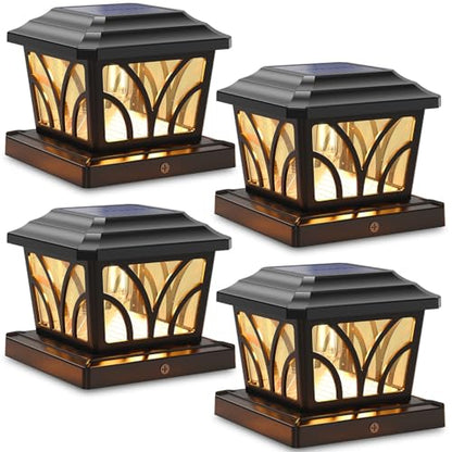 SIEDiNLAR Solar Post Cap Lights Outdoor Aluminum Glass 2 Modes 4 Pack Black - color: Black, size: 4 Pack